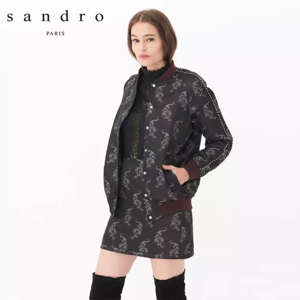 Sandro black maroon tiger embroidered jacket